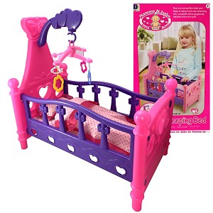 Puppenwiege Puppenbett mit Bettwäsche und Mobile ohne Puppe