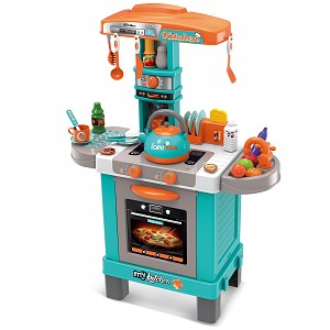 Spielküche mit Licht, Sound und einem Wasserkessel mit echtem Dampf türkis/orange