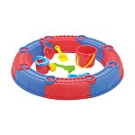 Sandkasten rund mit Zubehör rot/blau Sandspielzeug Sandspielset Sandburg Sand und Strand Spielzeug Strandspielzeug 