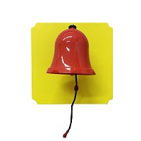 Moveandstic Platte 40x40 cm gelb mit montierter Glocke rot