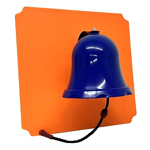 Moveandstic Platte 40x40 cm orange mit montierter Glocke blau