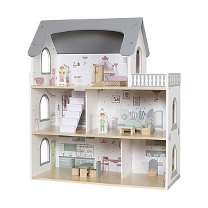 Puppenhaus mit 14 tlg. Zubehör grau Puppenhaus mit 14 tlg. Zubehör grau