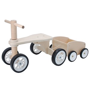 Sitzroller Laufrad Dreirad mit Anhänger aus Holz Lauflernwagen Baby Walker mit Trailer Gummibereifung 