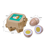 Holz Eier in originalgetreuer Eierpappe, Klettverbindung um das Ei aufzuschneiden 3
