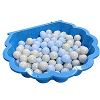 blaue Wassermuschel mit 100 Euromatic Bällen (50 blau und 50 grau)