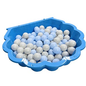 blaue Wassermuschel mit 100 Euromatic Bällen (50 blau und 50 grau)