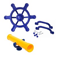 Spielturm-Set Piratenlenkrad, Fernrohr und Handgriffe blau Spielturm-Set Piratenlenkrad, Fernrohr und Handgriffe blau