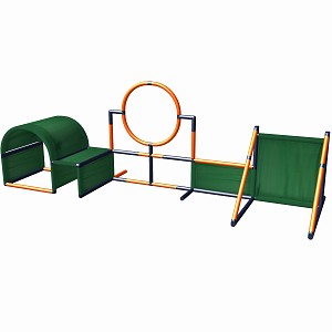 Minka und Fred - Hundesportanlage mit Tunnel Springring und Sprungwand Orange/Titangrau
