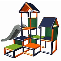 Spielturm Gesa - Kletterturm für Kleinkinder mit Rutsche und Stoffeinsätzen orange-titangrau