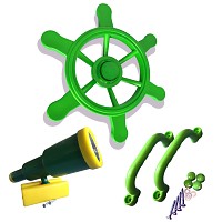 Spielturm-Set grün/apfelgrün - Piratenlenkrad, Fernrohr, Handgriffe