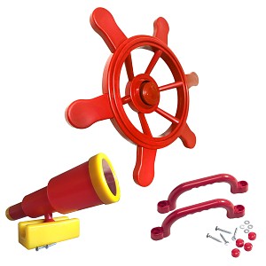 Spielturm-Set rot - Piratenlenkrad, Fernrohr, Handgriffe