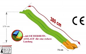 Hangrutsche Podesthöhe 1,70m - 3,80m Rutschenlänge apfelgrün/orange