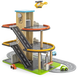 Parkgarage aus Holz - Parkhaus mit Tankstelle