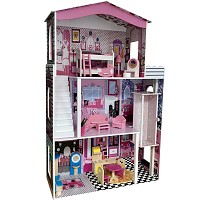 Puppenhaus mit Fahrstuhl und 17 teiligem Möbel- und Dekorationsset